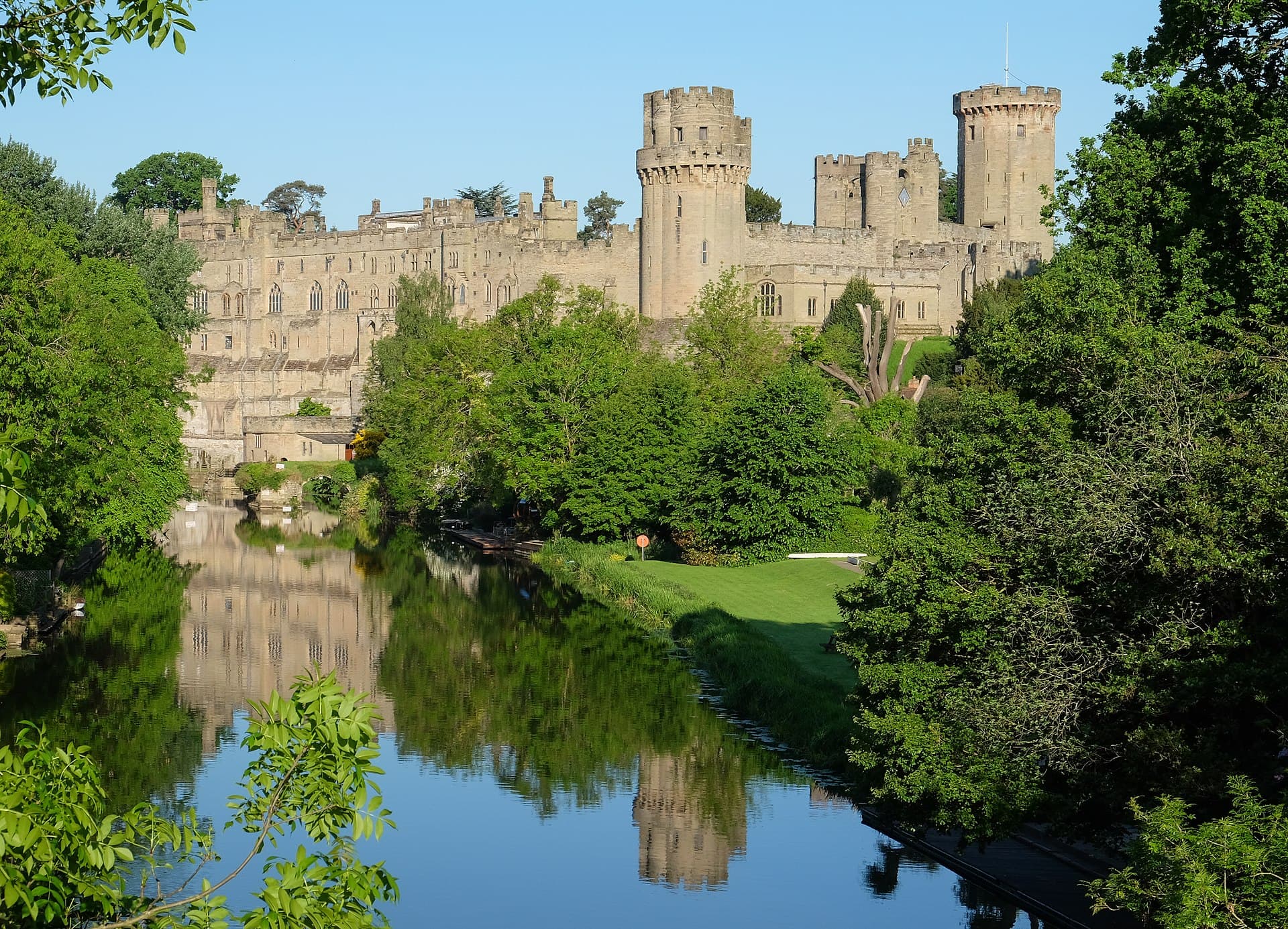 Warwick Castle seen from the River Avon bridge, Warwickshire