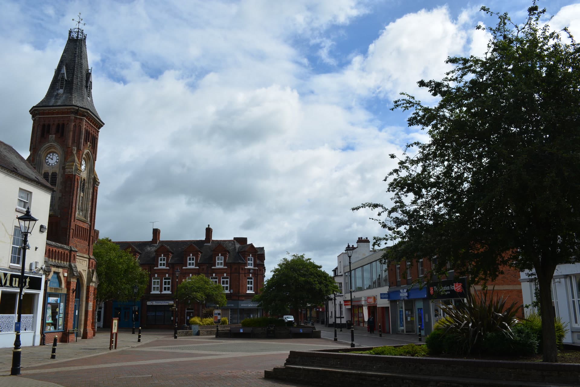 Rugeley town centre and clock tower, Staffordshire